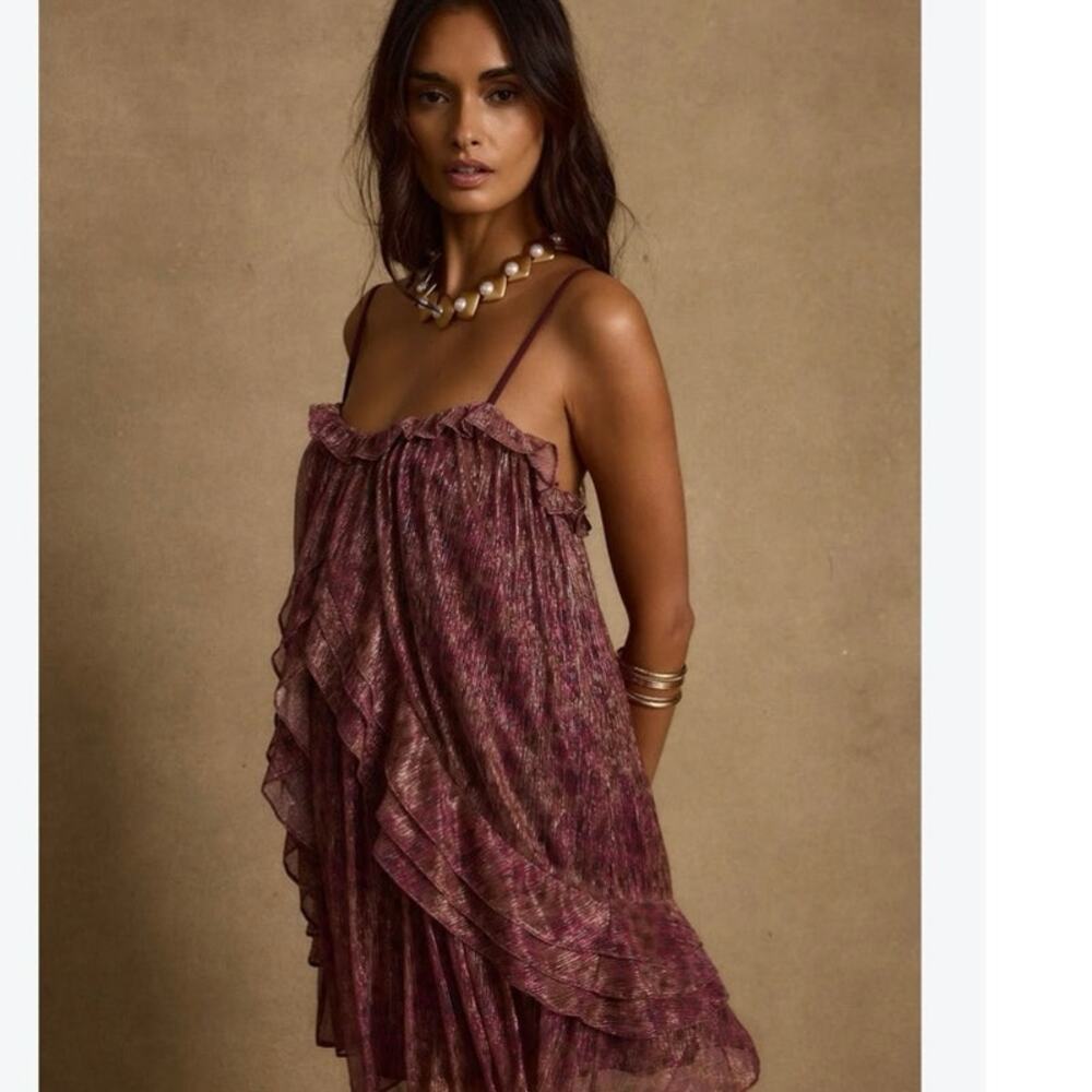 12th Tribe Golden Hour Raspberry
Ruffle Mini Dress NWT Size L